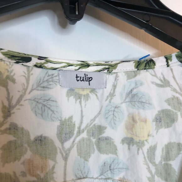 Tulip Poppie Floral Cotton Dress XS Sleeveless V-Neck Pocket Midi - Picture 3 of 6